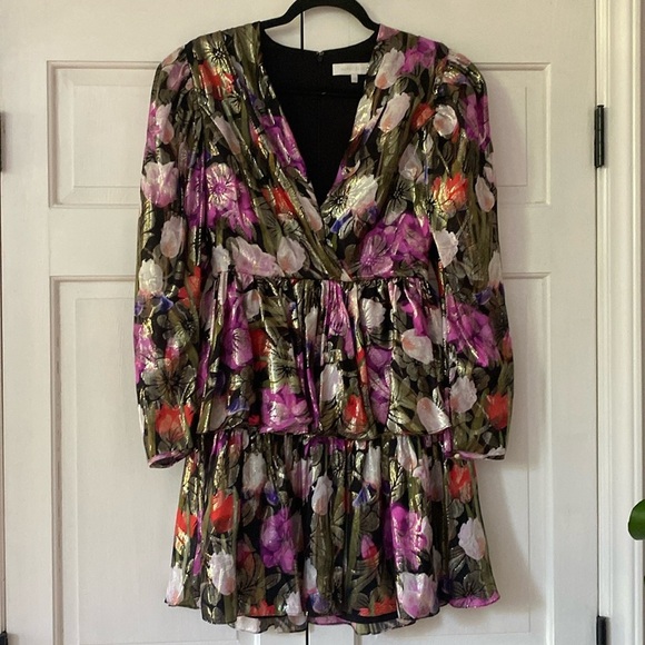 BORGO DE NOR AMELIA METALLIC FLORAL-PRINT SILK-BLEND JACQUARD MINI DRESS FUCHSIA - Picture 5 of 15